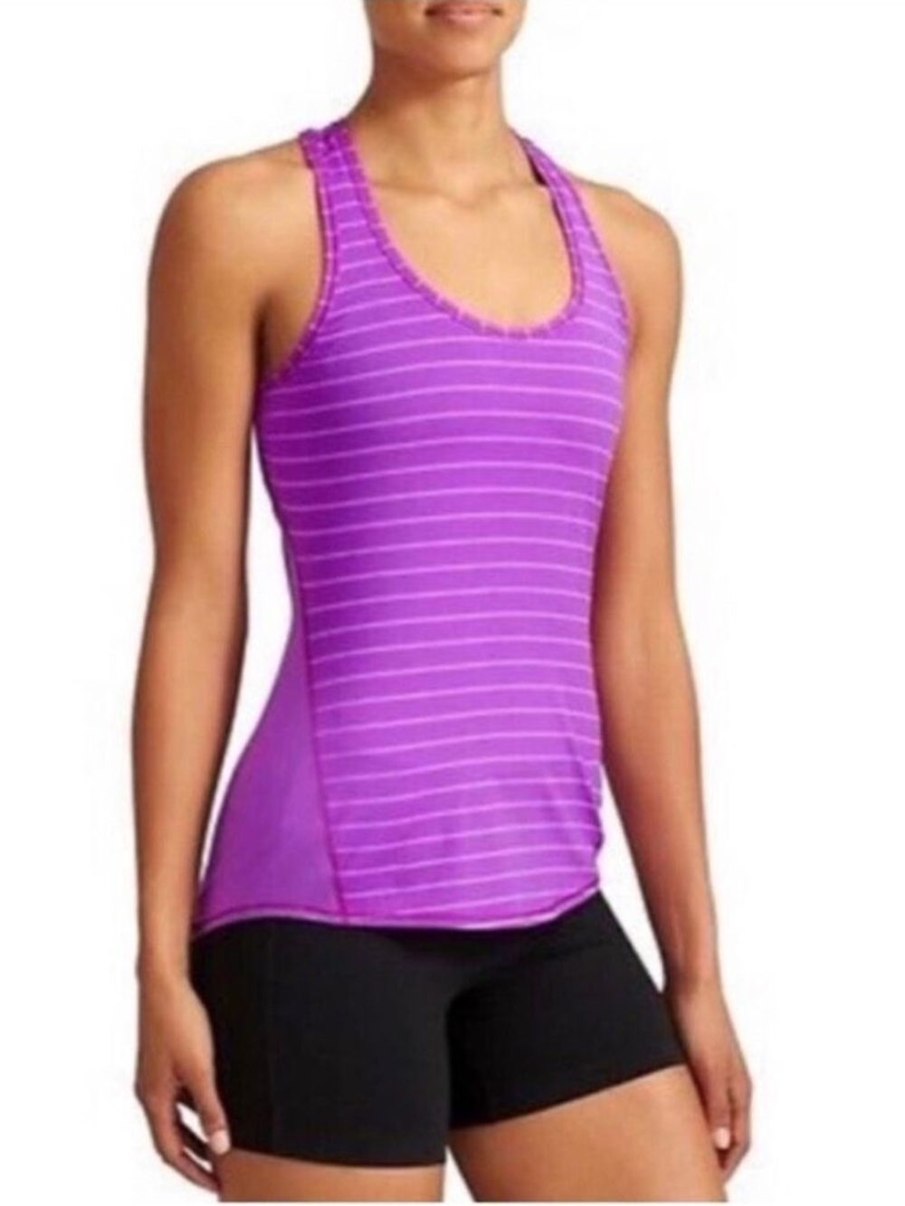 NWT ATHLETA Chi Tank Top Varied Jazz Stripe Purple Size Small - Picture 1 of 15